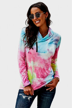 Tie Dye Asymmetric half-zip Top