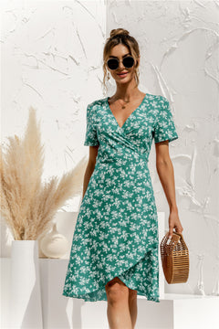 Floral Wrap Front Asymmetrical Dress