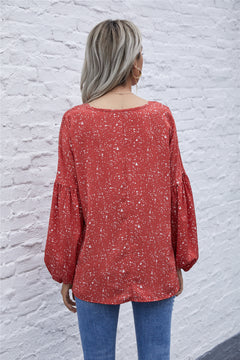 Dot Print Balloon Sleeve Blouse