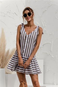 Striped Button Up Tank Dress