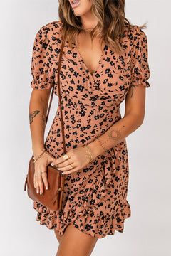 Floral Surplice Ruffle Hem Tie-Back Dress