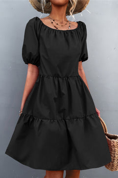 Puff Sleeve Square Neck Tiered Dress