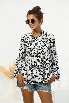 Leopard Flare Sleeve Layered Smock Top