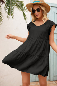 Tiered Ruffle Hem and Sleeve Dress