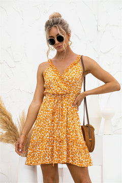 Floral V Neck Sleeveless Dress