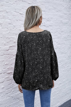 Dot Print Balloon Sleeve Blouse