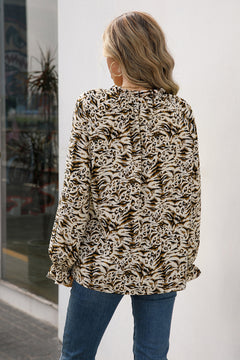 Animal Print Tie Neck Blouse