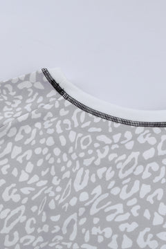 Leopard Print Contrast Stitching Crewneck Tee