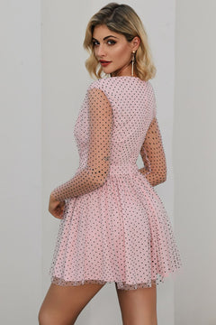 Polka Dot Deep V Mini Tulle Dress