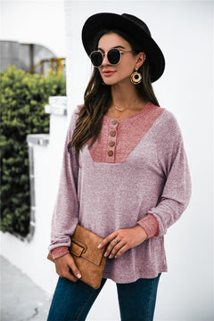 Two-tone Patch Button up Knit Top