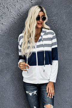 Colorblock Striped Zipper Up Hoodie