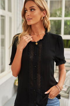 Lace Crochet Frilled Short Sleeve Top