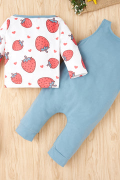 Baby Girl Strawberry Print Tee and Graphic Overalls Set