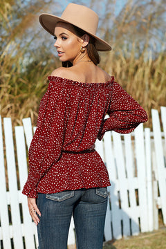 Polka Dot Off Shoulder Ruffle Top