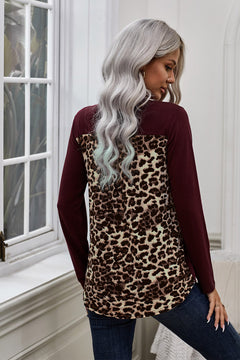 Contrast Leopard V-Neck Pocket Blouse