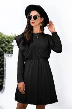 Padded Shoulder Detail Long Sleeve Dress