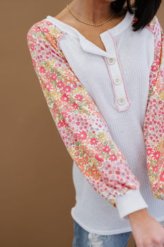 BiBi Blossom Babe Floral Waffle Knit Baseball Henley