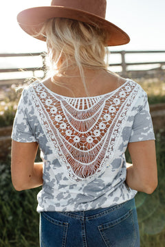 Printed Crochet Lace Tee