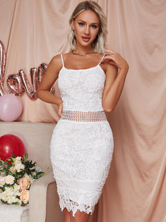 Spaghetti Strap Zip-Back Lace Dress