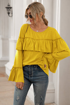 Flounce Sleeve Ruffle Trim Top