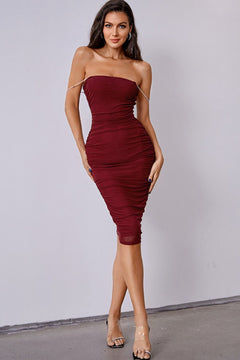 Ruched Spaghetti Strap Sheath Dress