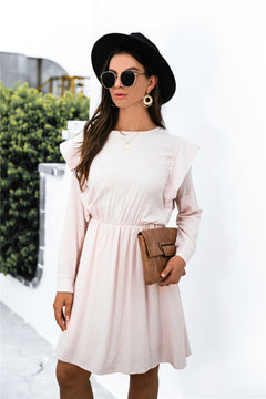 Padded Shoulder Detail Long Sleeve Dress