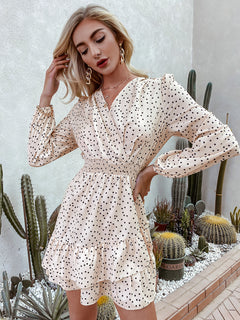 Polka Dot Layered Surplice Dress