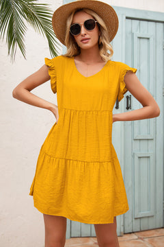 Tiered Ruffle Hem and Sleeve Dress