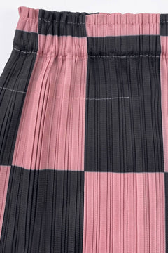 Checkered Accordion Pleated Midi Skirt