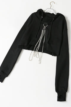 Rhinestone Chain Dropped Shoulder Cropped Hoodie