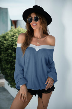 Contrast Binding Off Shoulder Top