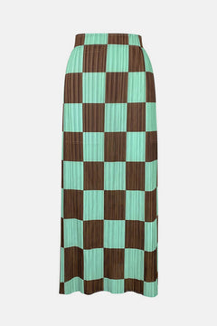 Checkered Accordion Pleated Midi Skirt