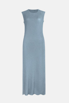 Pleated Round Neck Sleeveless Midi Dress