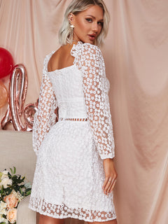 Cutout Tie Front Zip-Back Lace Dress