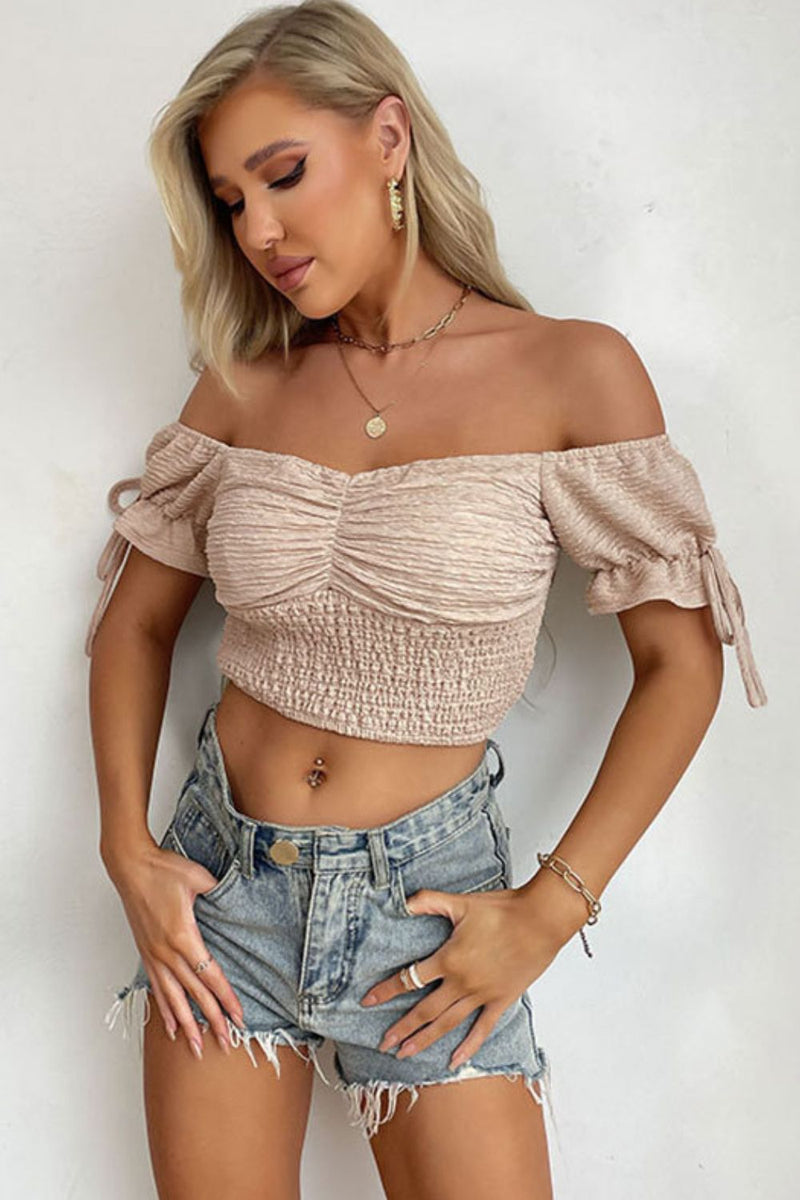 Smocked Off-Shoulder Cropped Top