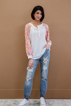 BiBi Blossom Babe Floral Waffle Knit Baseball Henley