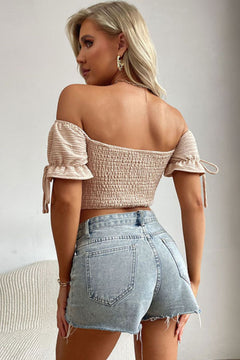 Smocked Off-Shoulder Cropped Top