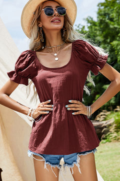 Short Puff Sleeve Peplum Top