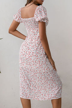 Ditsy Floral Puff Sleeve Dress with Slit