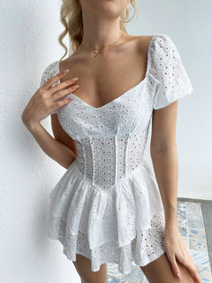 Eyelet Layered Seam Detail Mini Dress