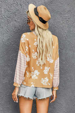 Striped Floral Splicing Lantern Sleeve Top