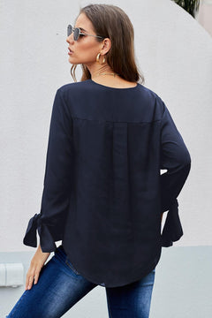 V Neck Ruched Tie Sleeve Top