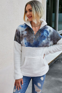 Tie Dye Quarter Zipper Teddy Top