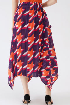 Houndstooth Accordion Pleated Handkerchief Hem Skirt