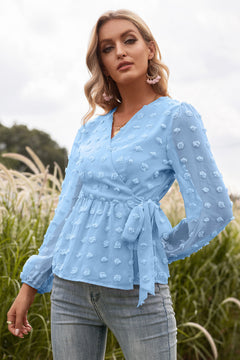 Swiss Dot Wrap Knot Blouse