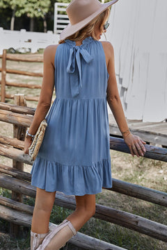 Sleeveless Frill Neck Tiered Dress