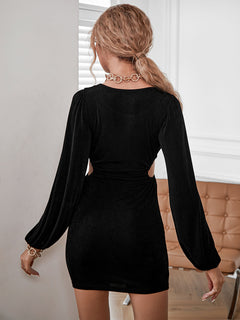 Puff Sleeve Cutout Mini Velvet Dress