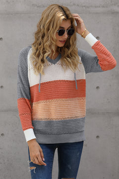 Color Striped Knitted Hoodie