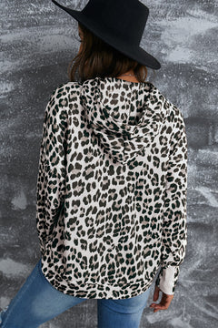 Leopard Print Drawstring Hoodie with Kangaroo Pocket