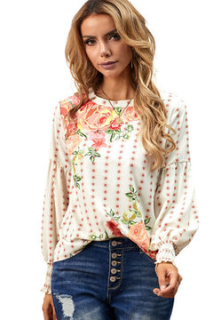 Floral  Shirred Cuff Balloon Sleeve Top